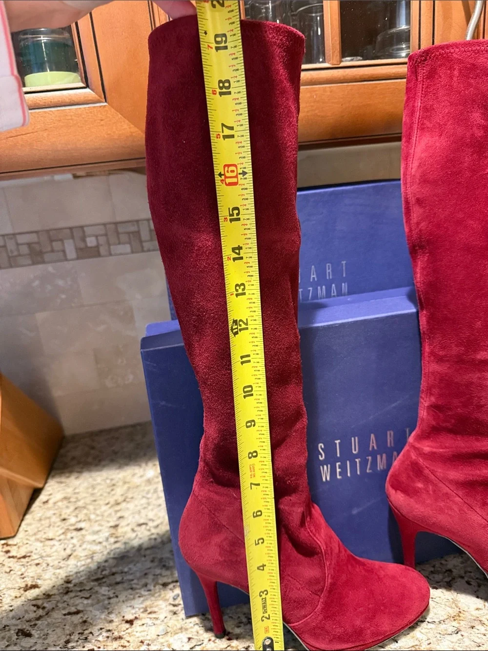 Stuart Weitzman Burgundy Red Suede Over-the-Knee Heeled Boots